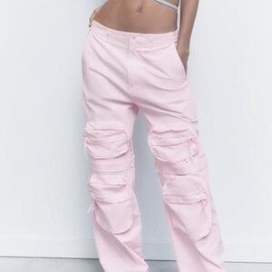 Zara Pink Cargo Pants with Detachable Bottom